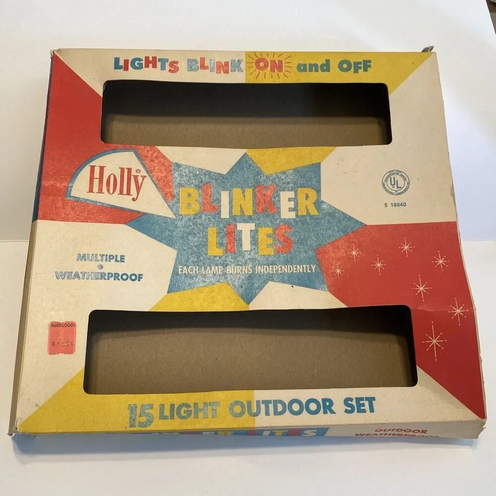 Vintage Holly Blinker Lites EMPTY BOX ONLY Very Colorful Large Letterpress USA